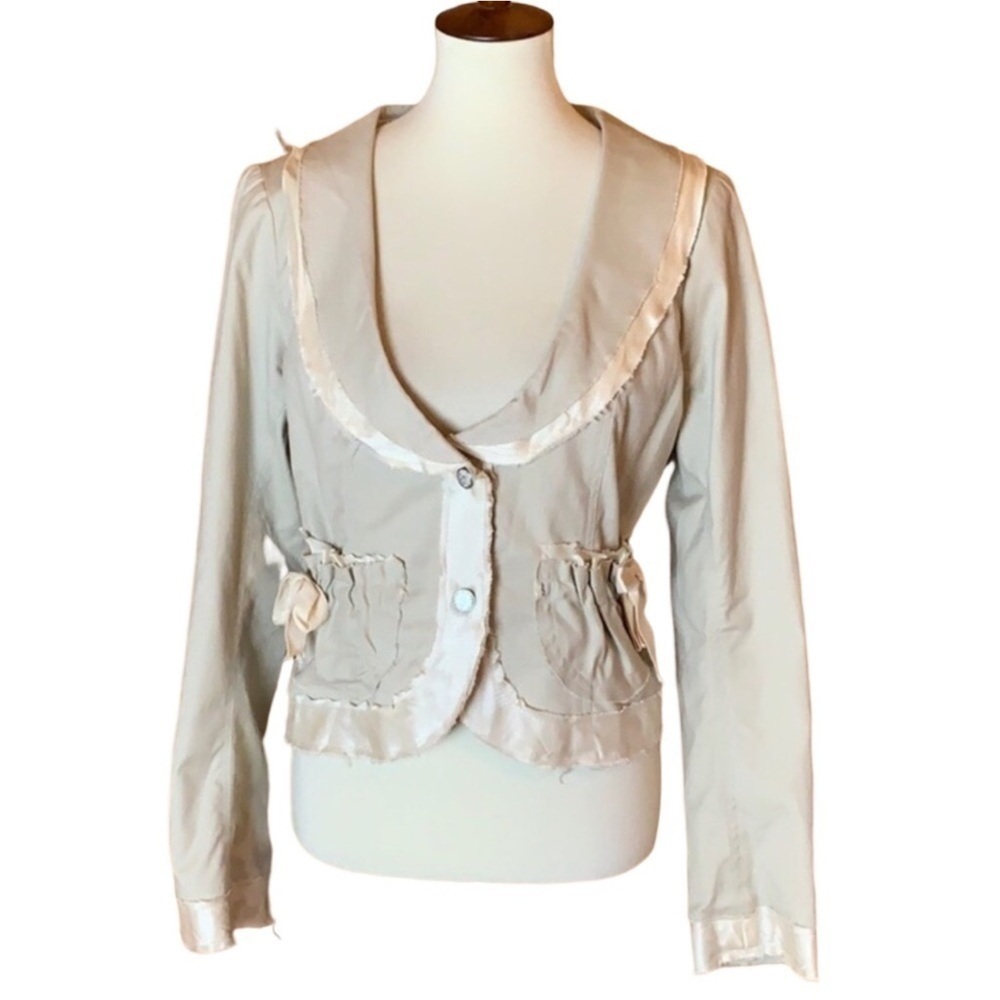 Satin-Trim Light Cream Women's Blazer Jacket